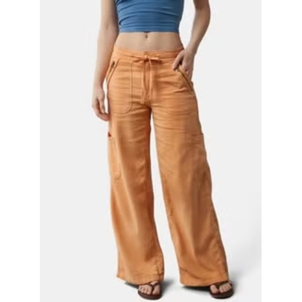 AE Dreamy Drape Linen-Blend Baggy Wide-Leg Cargo‎ Pant Size 2 Beach Coastal